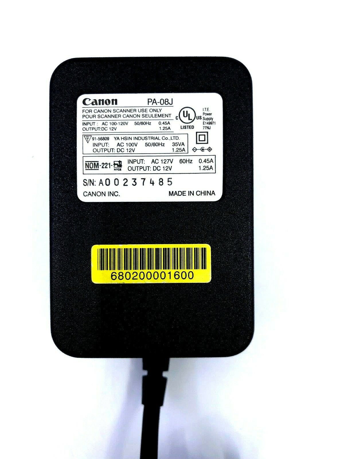 NEW Canon PA-08J ITE Power Supply AC Adapter 12VDC 1.25A for 5000F Scanner NEW Canon PA-08J ITE Power Supply AC Adapter 12VDC 1.25A for 5000F Scanner